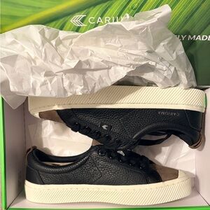 Cariuma OCA Low Black Premium Leather Khaki Suede Sneaker